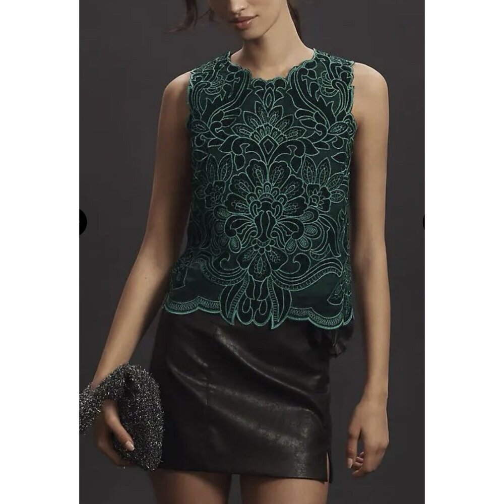 NWT Size M -The Lainie High-Neck Lace Cutwork Blouse: Sleeveless Velvet Edition